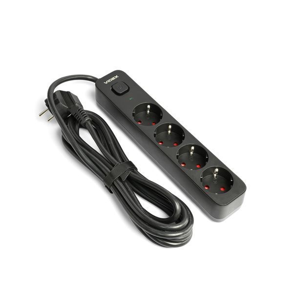 Мережевий подовжувач VIDEX ONCORD з/з 4п 3м (3x1.5мм) з кнопкою Black 27688 фото