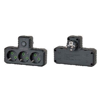 Розетка трійникТ-подібний із заземленням F301-Black, 3 розетки, 2500W, 10A, 110-250V~Max, Blister F301-Black фото
