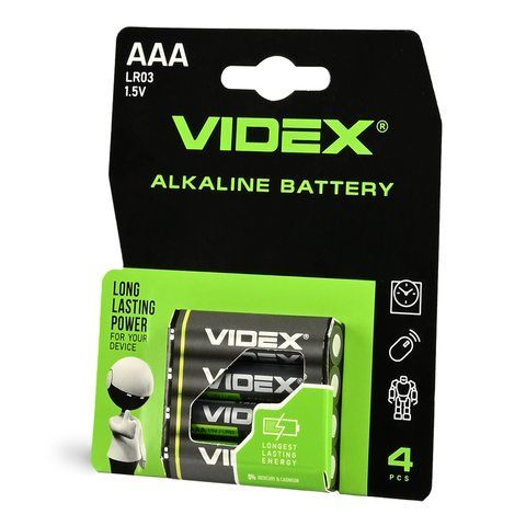 Батарейка лужна Videx LR03/AAA 4шт Blister Card 21165 фото