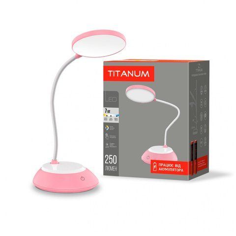 LED лампа настiльна з акумулятором TITANUM TLTF-022P 7W 3000-6500K USB рожева 26845 фото