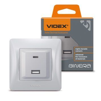 Розетка USB-A + USB-C PD20W срібний шовк VIDEX BINERA 28202 фото