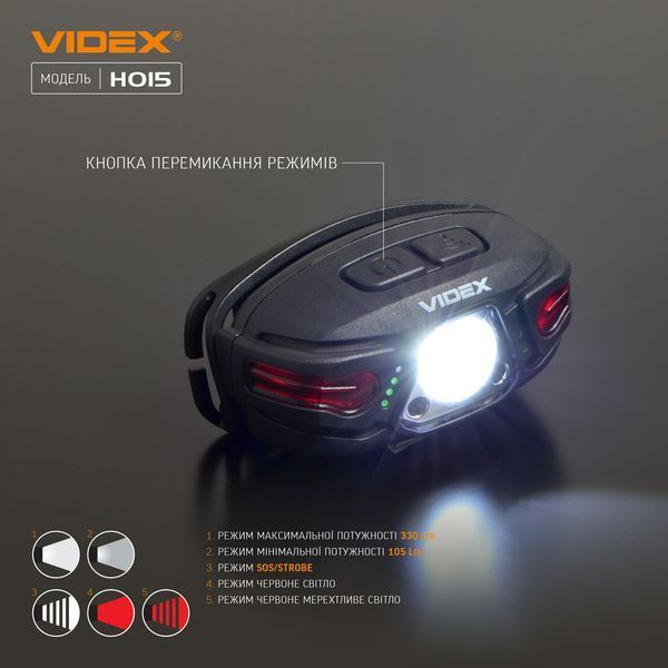 Налобний світлодіодний ліхтарик VIDEX VLF-H015 330Lm 5000K 26563 фото