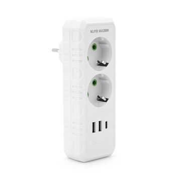 Розетка трійник із заземленням F103-White, 2 розетки+2USB+1Type-C, 2500W, 10A, 110-250V~Max, Blister F103-White фото