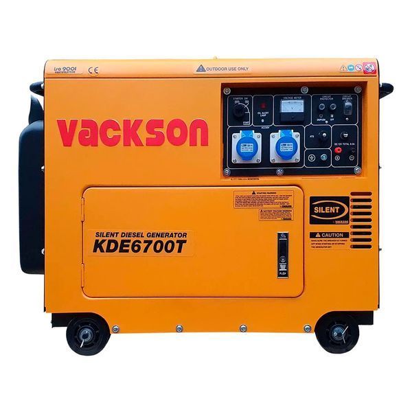 Генератор дизельний VACKSON KDE6700T+ATS, 1-фазний 230V, 50Hz, 5.5kVA/5.0kW, бак 15 л, витрата 1.4 л/год, пуск: стартер (без АКБ), 750x440x550 мм, 158кг VACKSON KDE6700T+ATS фото