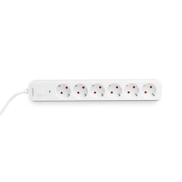 Мережевий подовжувач VIDEX ONCORD з/з 6п 3м (3x1.5мм) з кнопкою White 27691 фото