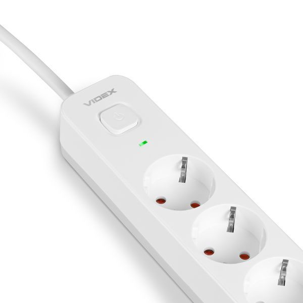 Мережевий подовжувач VIDEX ONCORD з/з 6п 3м (3x1.5мм) з кнопкою White 27691 фото