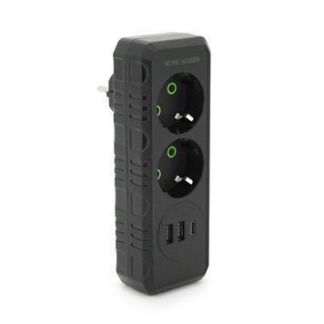 Розетка трійник із заземленням F103-Black, 2 розетки+2USB+1Type-C, 2500W, 10A, 110-250V~Max, Blister F103-Black фото