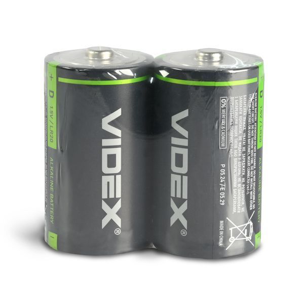 Батарейка лужна Videx LR20/D 2шт SHRINK 22529 фото