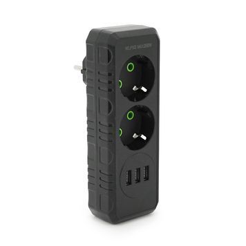 Розетка трійник із заземленням F102-Black, 2 розетки+3USB(1А), 2500W, 10A, 110-250V~Max, Blister F102-Black фото