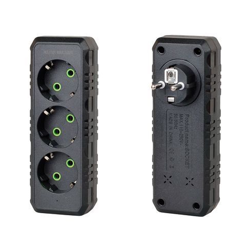 Розетка трійник із заземленням F101-Black, 3 розетки, 2500W, 10A, 110-250V~Max, Blister F101-Black фото