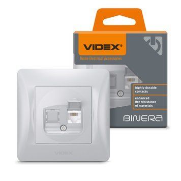 Розетка CAT3 одинарна телефонна срібний шовк VIDEX BINERA 24903 фото