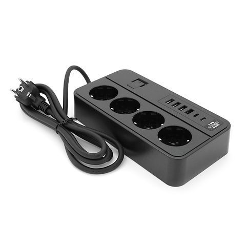 Мережевий фільтр із захистом від перенапруги G13, 3000W, 4 Socket + 4 USB 3,2 А + 2 Type-C, 2м, Black, Box YT-G13 фото