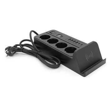 Мережевий фільтр із захистом від перенапруги G12H, 4 Socket + 4 USB 3,2А + 2 Type-C + бездротова зарядка + таймер, 2м, Black, Box YT-G12H фото