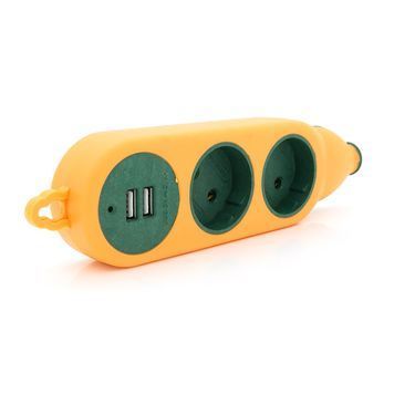 Колодка для подовжувача 2 гнізда + 2USB, без заземлення, 16A 220V, Orange, Q100 FM-KNZ/2+2O фото