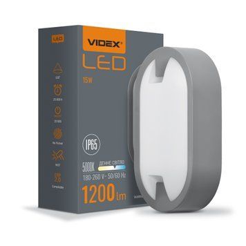 LED світильник IP65 овальний VIDEX 15W 5000K сірий 25805 фото