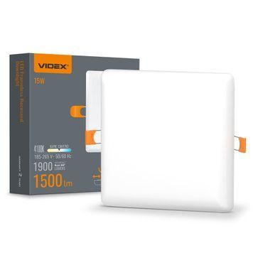 LED світильник безрамковий квадратний VIDEX 15W 4100K 25142 фото