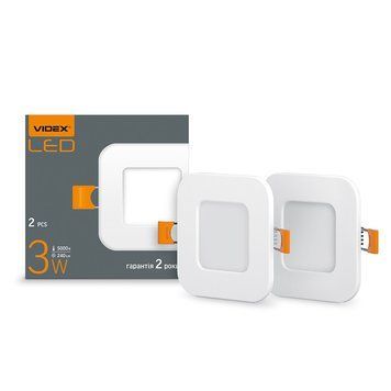 LED світильник вбудований квадрат VIDEX 3W 5000K 24625 фото