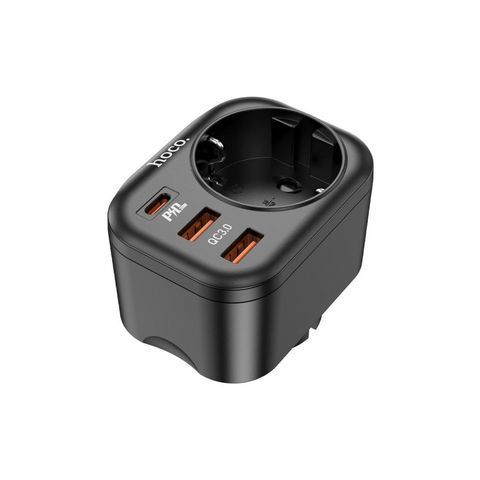 Мережевий фільтр HOCO NS3 на 1 розетку + 2 USB + USB-C, 20W, 220В, Black HOCO NS3B фото