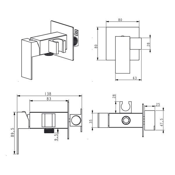 Набір для душу гігієнічного Lidz Kubis 111 Black LDKUB111BLA46108 прямокутний SD00052232 фото