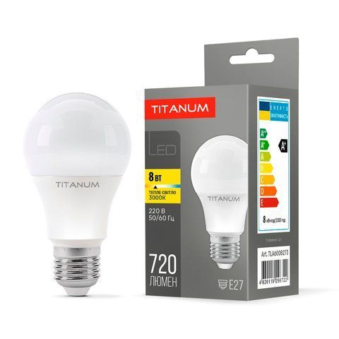 LED лампа TITANUM A60 8W E27 3000K 24922 фото