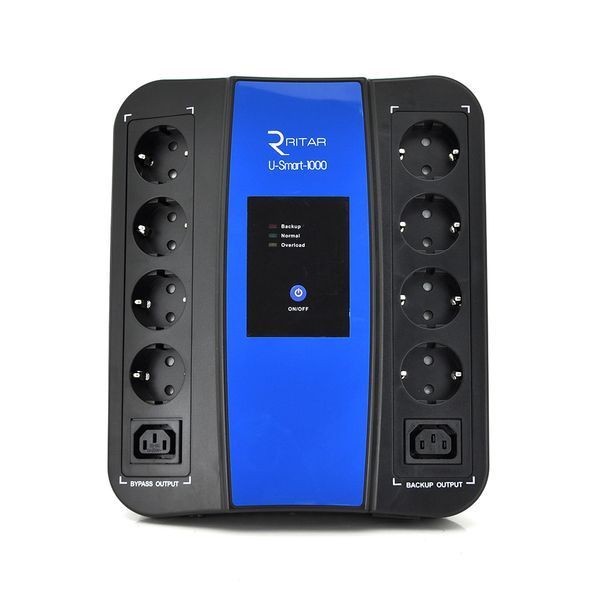 ДБЖ Ritar U-Smart-1000 (600W), LED, AVR, 3st, 8xSCHUKO socket, 1x12V9Ah, USB x2, RJ45, plastik Case RS628U фото