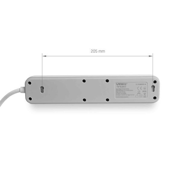Мережевий подовжувач VIDEX ONCORD з/з 3п 3м (3x1.5мм) 2.4А 2USB+USB-C з кнопкою White 27693 фото
