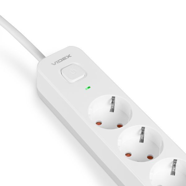 Мережевий подовжувач VIDEX ONCORD з/з 3п 3м (3x1.5мм) 2.4А 2USB+USB-C з кнопкою White 27693 фото