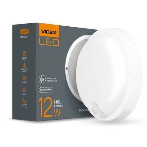 LED світильник з датчиком ІЧ IP54 круглий VIDEX 12W 5000K сенсорний білий 26446 фото