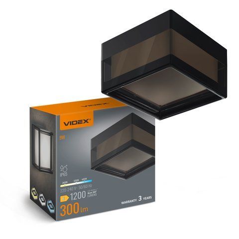 LED світильник IP65 квадратний VIDEX BHD02 9W 2400-3200-4300K Black 28728 фото