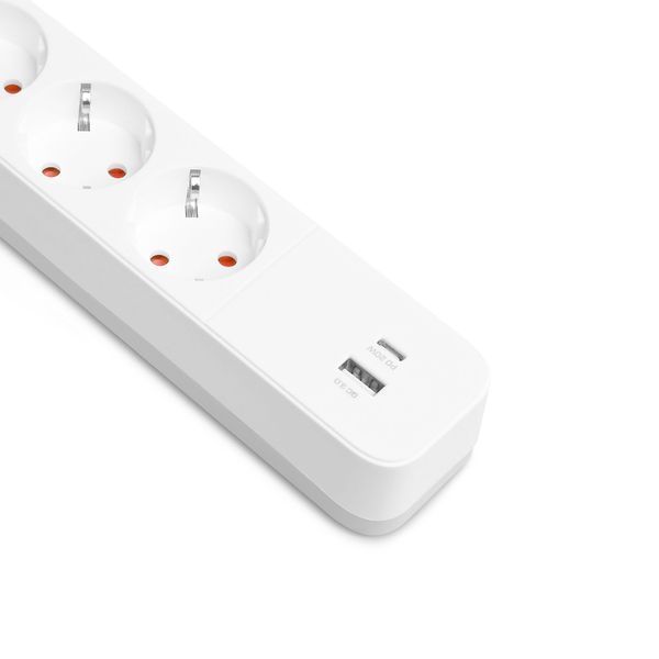 Мережевий подовжувач VIDEX ONCORD з/з 4п 3м (3x1.5мм) 3.4А USB(QC3.0) +USB-C(PD20W) з кнопкою White 27695 фото